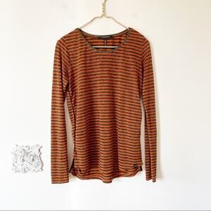 Scotch & Soda Metallic Striped Long Sleeve Top M Black Gold Orange
